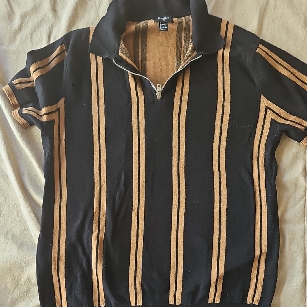 Black and Tan Striped Half-Zip Shirt
